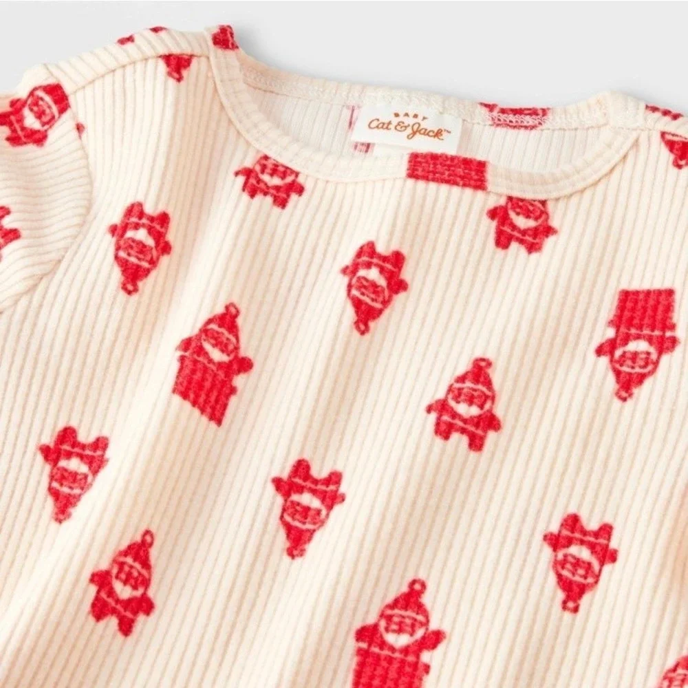 Baby Cat and Jack Pajamas Set Long Sleeve‎ Pants Santa Print Cream Red Size 12M